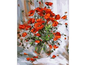 Maľovanie podľa čísel - Vlčí máky ve váze - 40 × 50 cm
