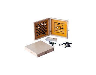 Magnetické mini šachy v drevenej krabičke prírodný + mlynček