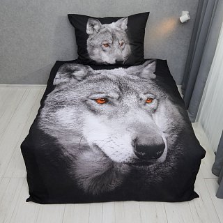 3D Bavlnené posteľné obliečky 140 × 200 + 70 × 90 cm - Wolf 