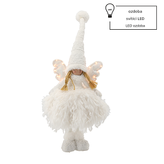 Stojaci vianočný anjel 50 cm, biely, s LED 