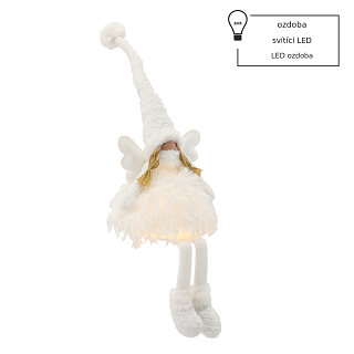Vianočný anjel s visiacimi nohami 60 cm, biely, s LED 