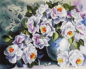 Diamantové malování - Bílé růže - 40x50 cm