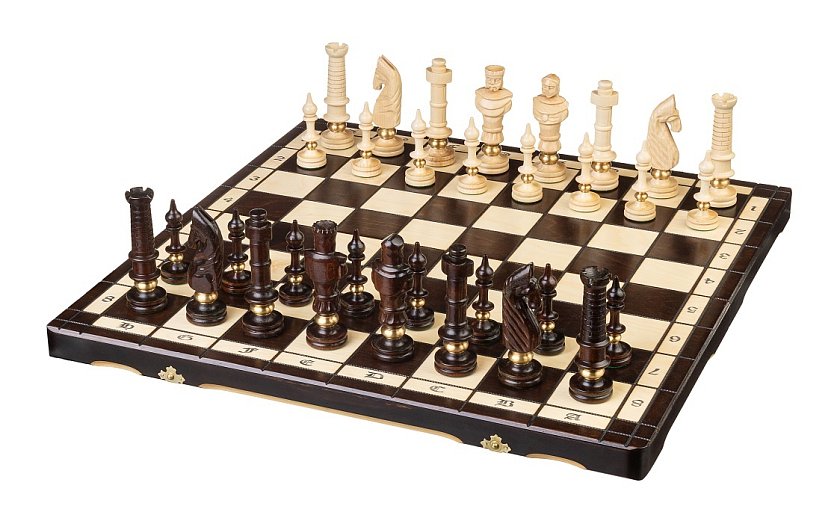 Ručně vyřezávané šachy ROYAL  velké - šachovnice 65x65 cm výška krále 13 cm